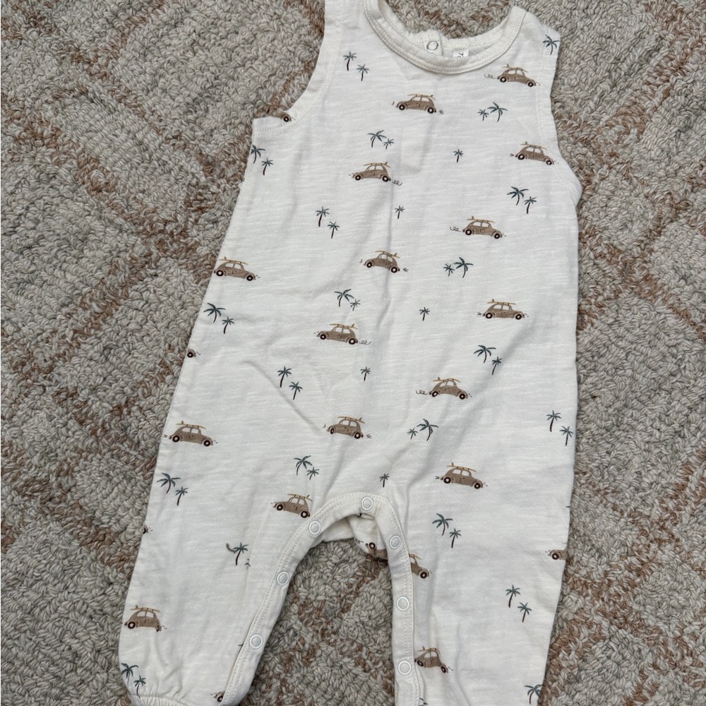 Rylee + Cru Baby Romper with Car Print